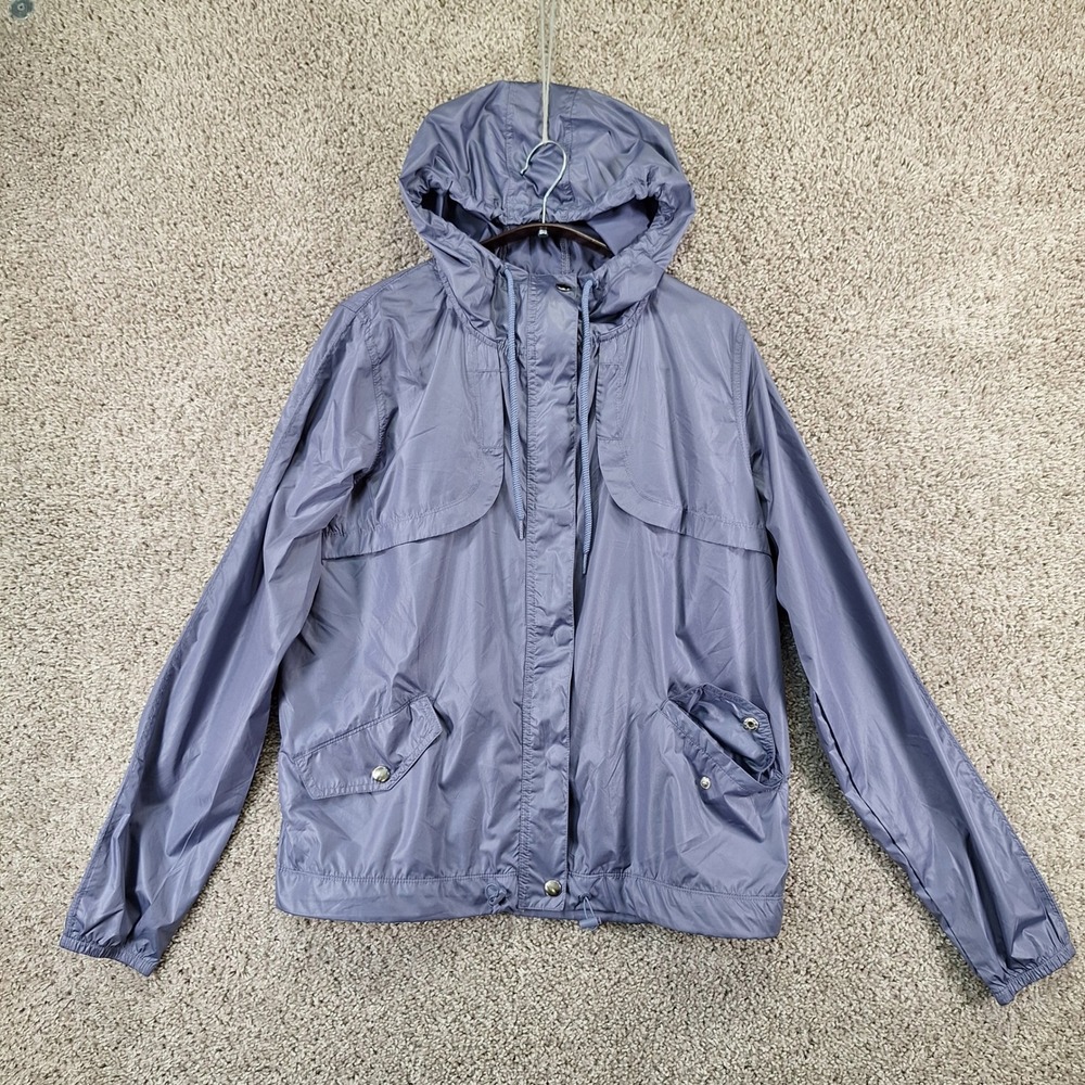 Layer 8 Windbreaker Jacket Womens Large Blue Qwick-Dry Hooded Full Zip Active